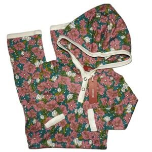 MILKBARN Teal Floral 3 6 Mos Hooded Longall Outfit Rayon Bamboo Baby Girl Romper